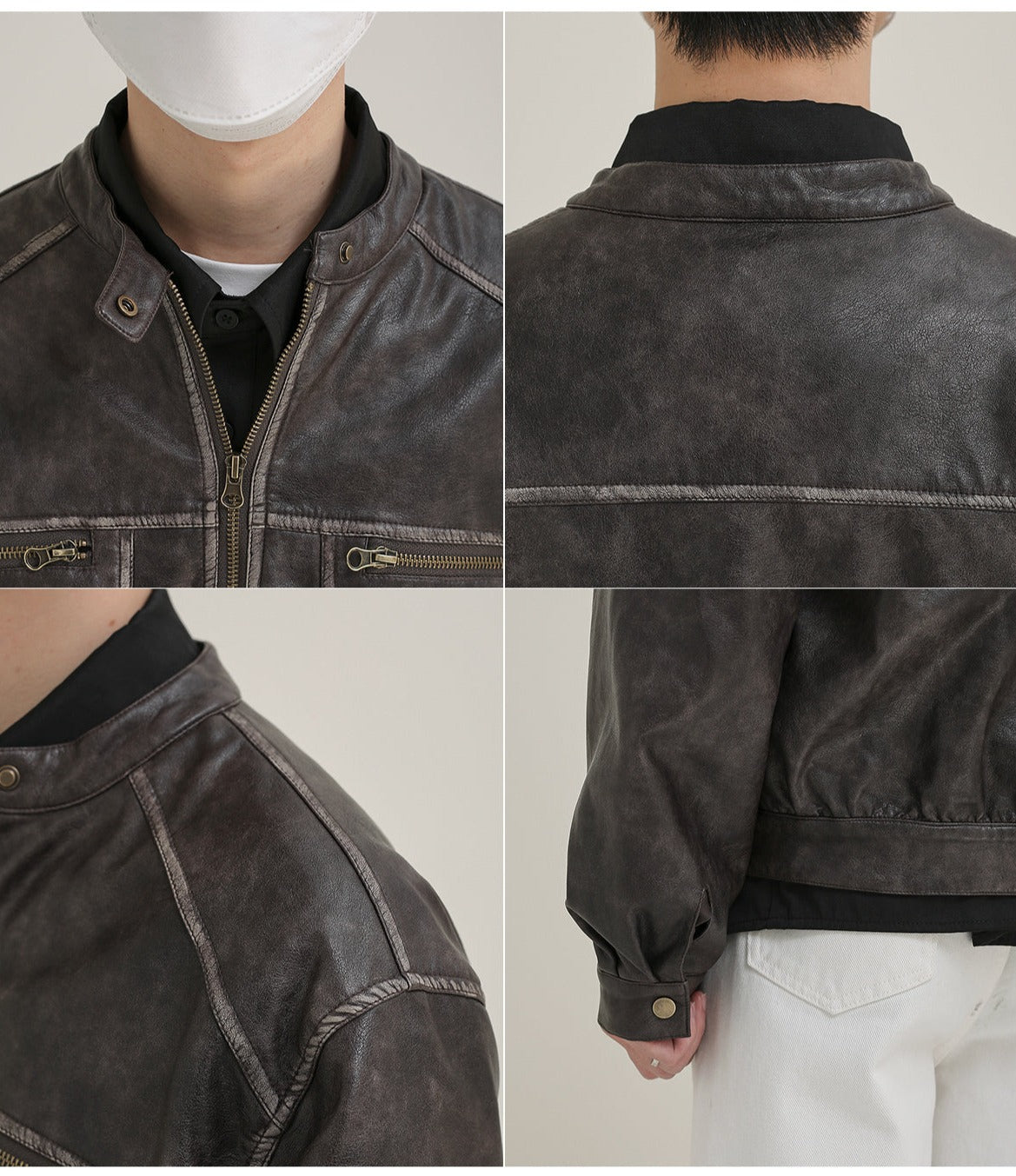 Damage processing fake leather jacket M123