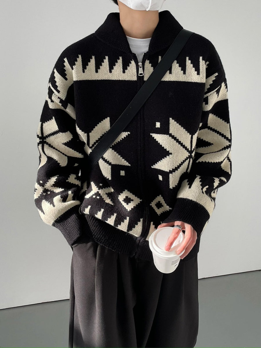 Retro pattern knit cardigan M132