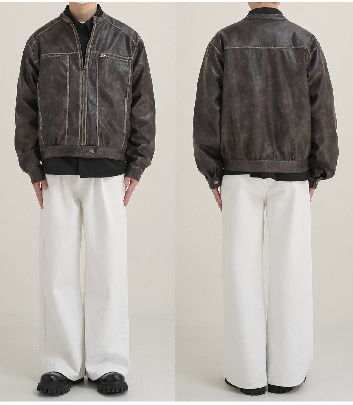 Damage processing fake leather jacket M123