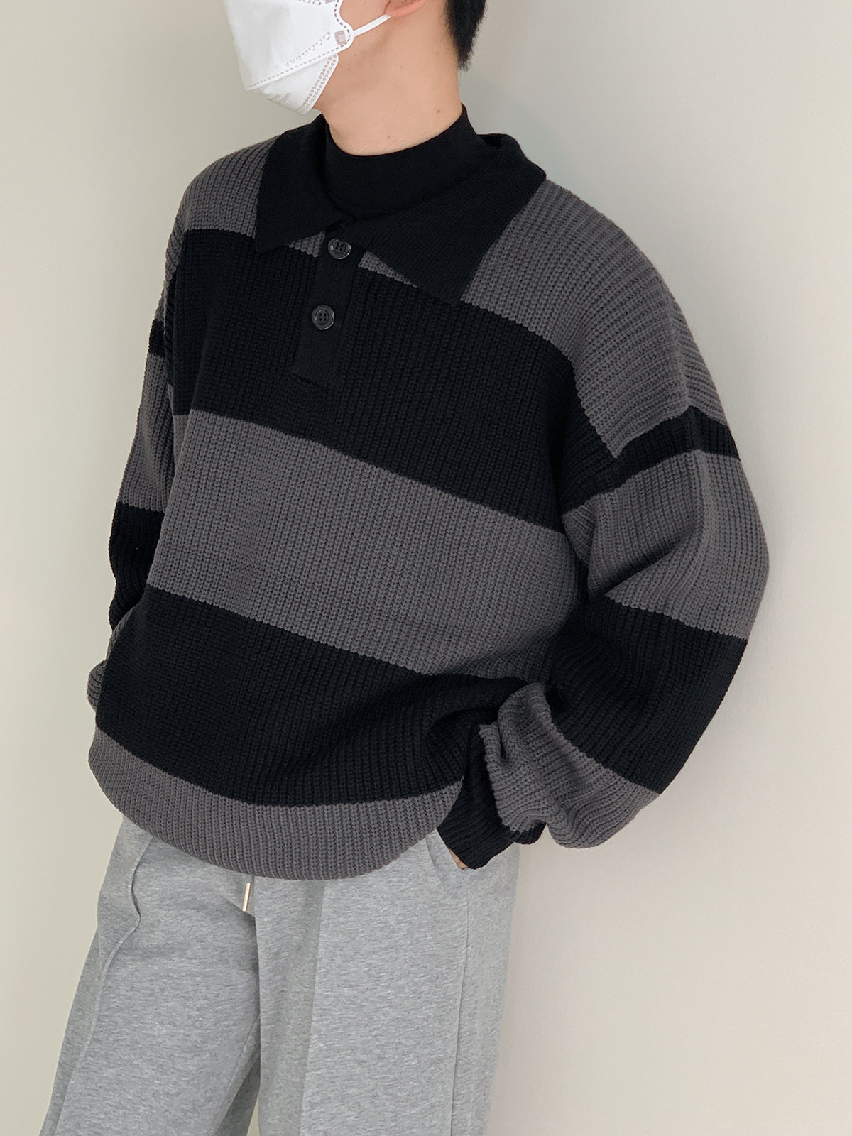 Stripe pattern knit sweater M43