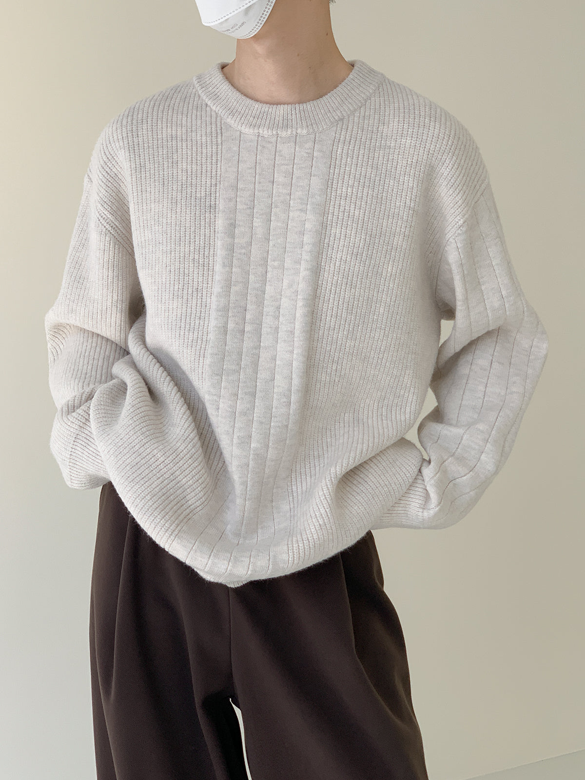 Ribb neck knit with ribs M157