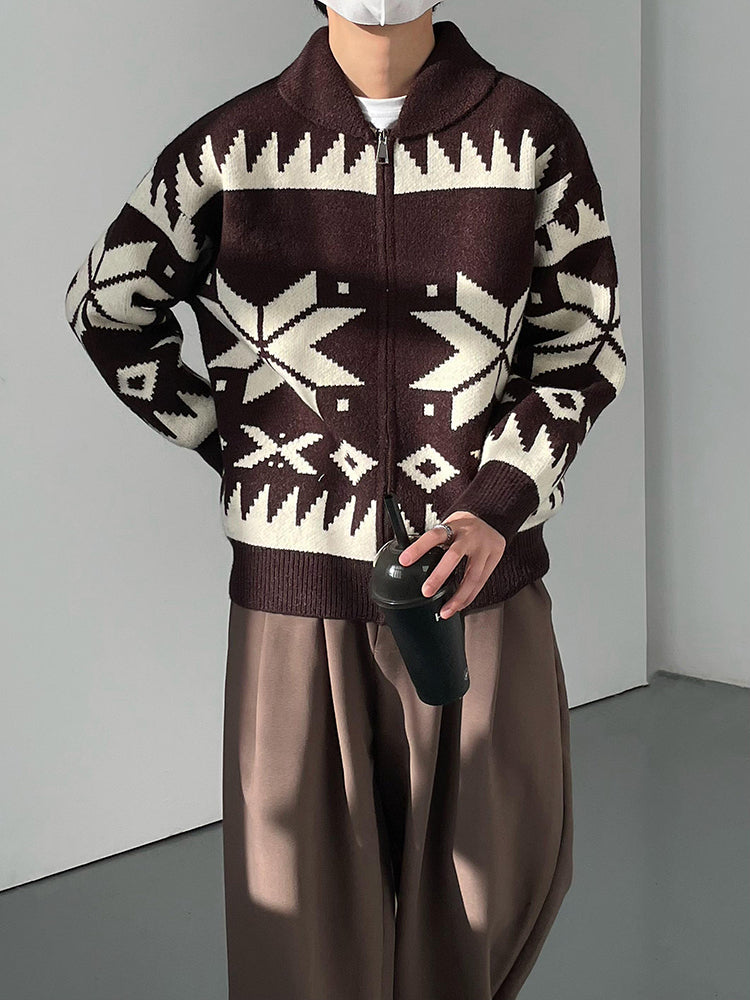 Retro pattern knit cardigan M132