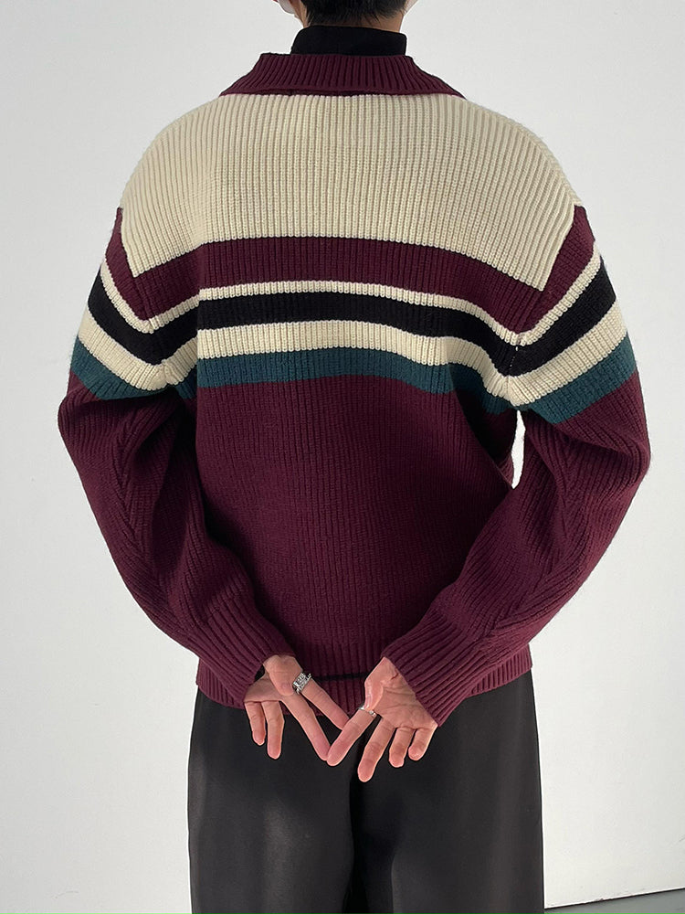 Knit jacket with stripe pattern collar M38