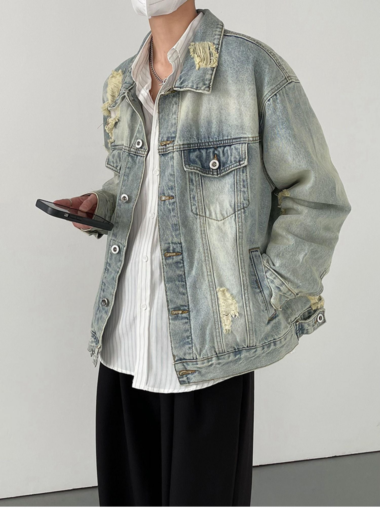 Damage processing denim jacket M67