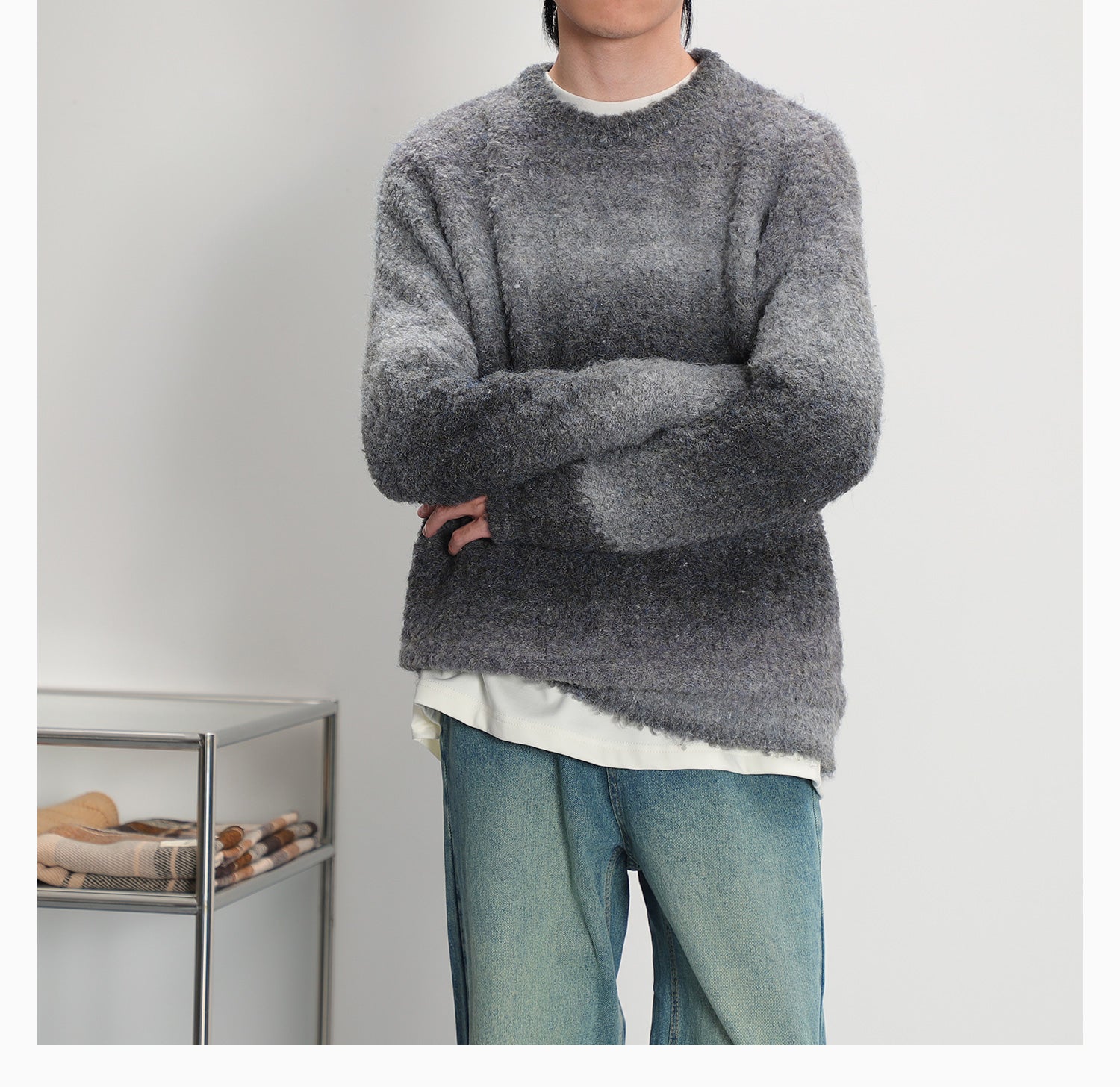 Color block knit sweater M75