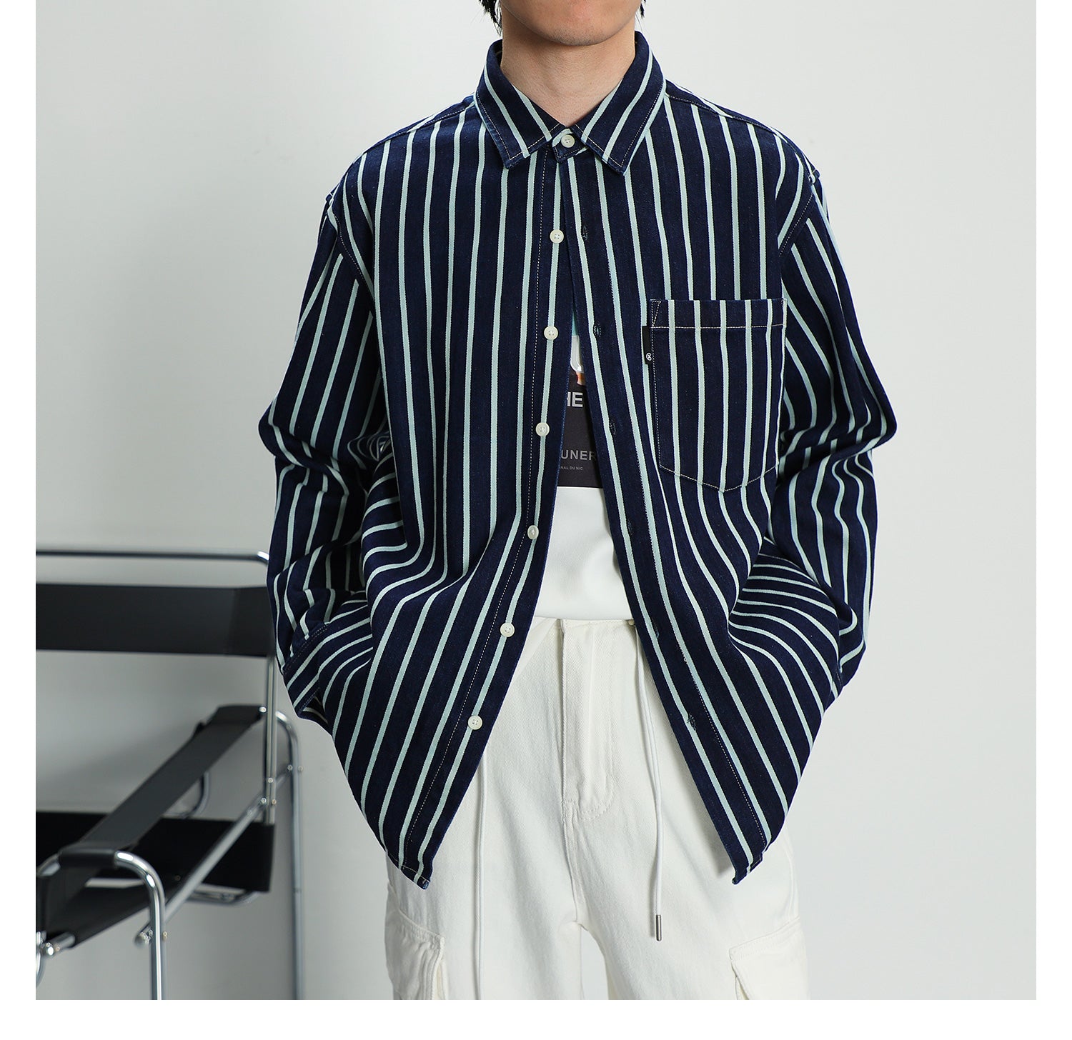 Vertical striped denim shirt M74