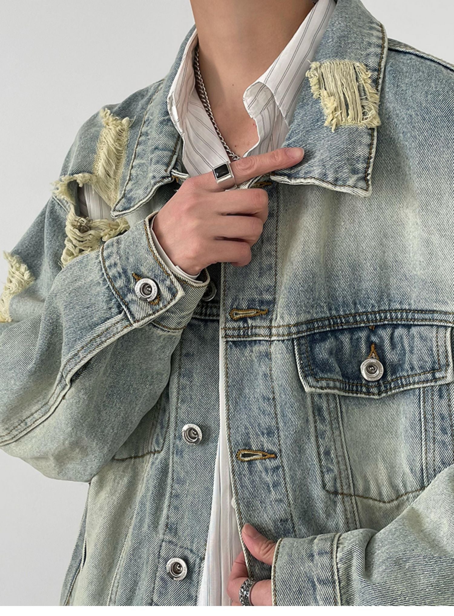 Damage processing denim jacket M67