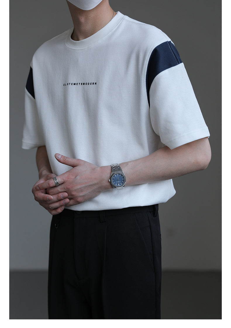 Contrast color short sleeve T-shirt M258