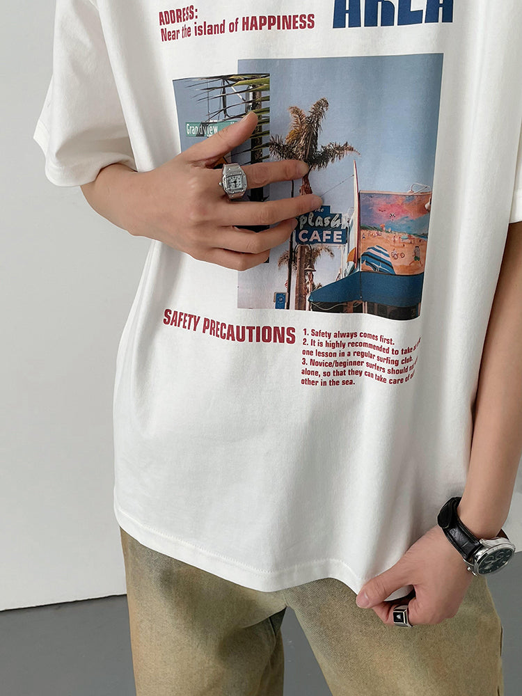 oversized print t-shirt M319